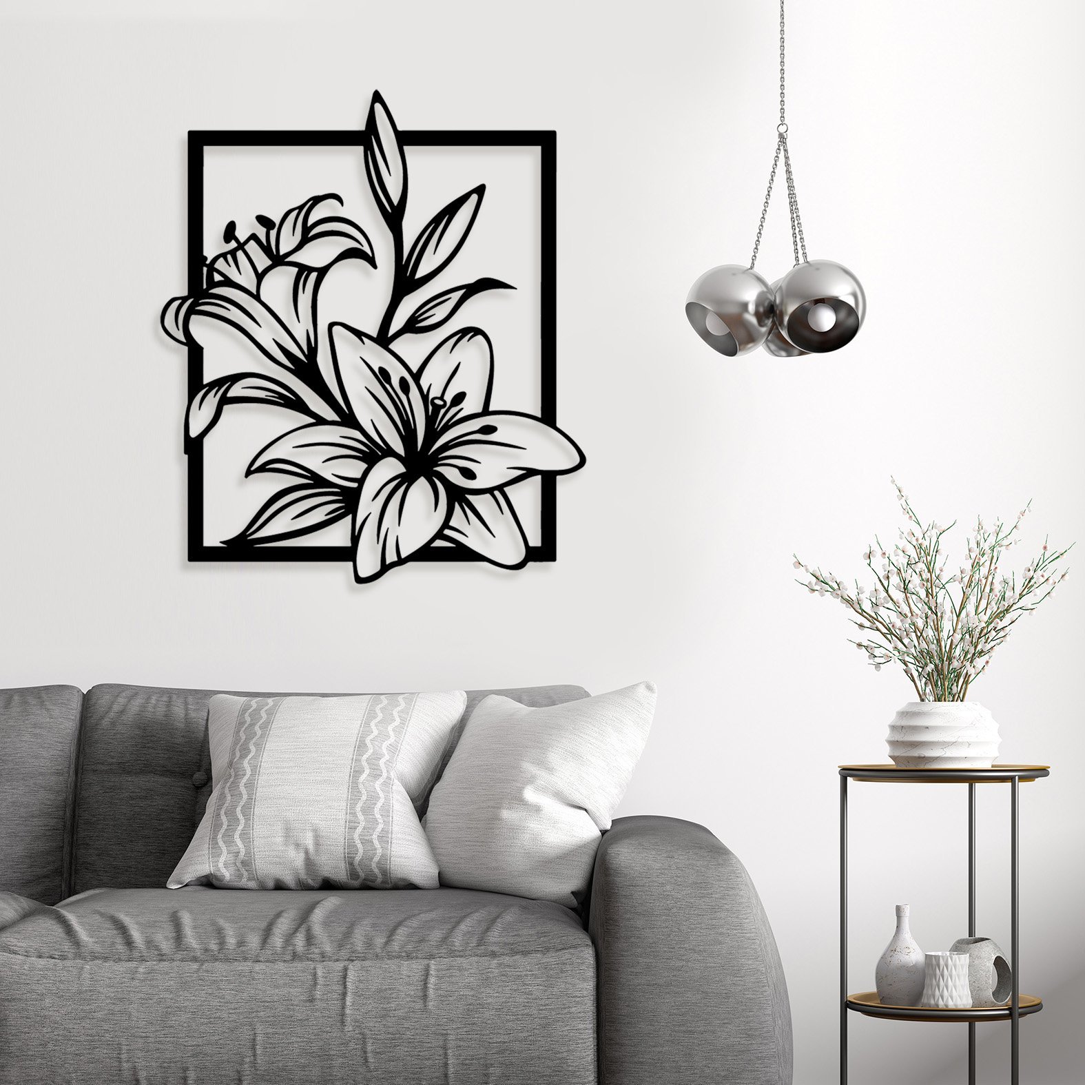 Interior of living room with sofa and mock up poster 3d renderin