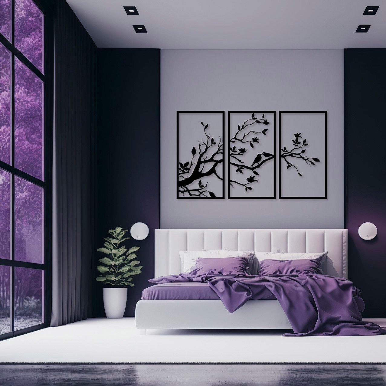 Cute interior of a bedroom with modern furniture. Generative AI.