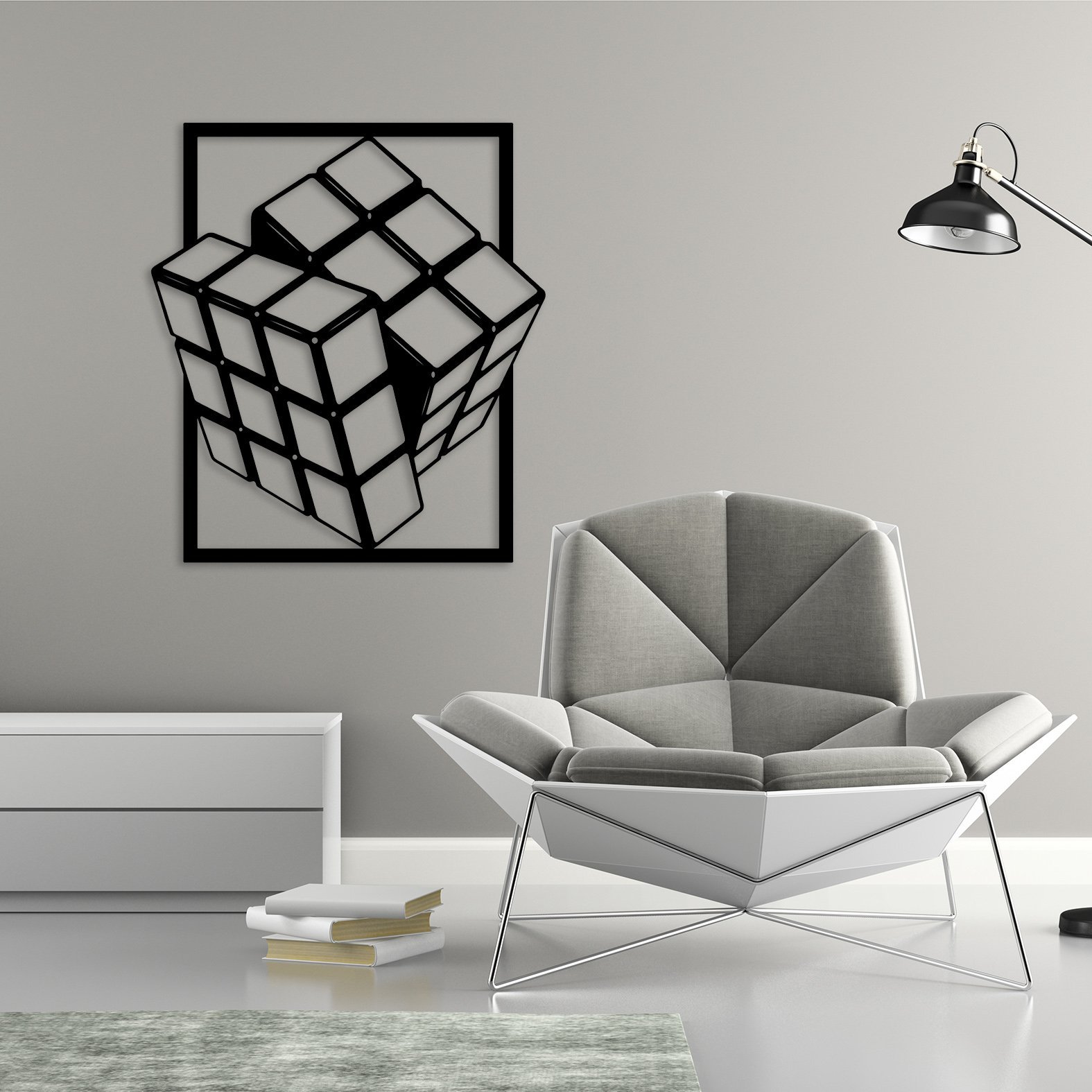 Part of interior with modern grey armchair 3D rendering