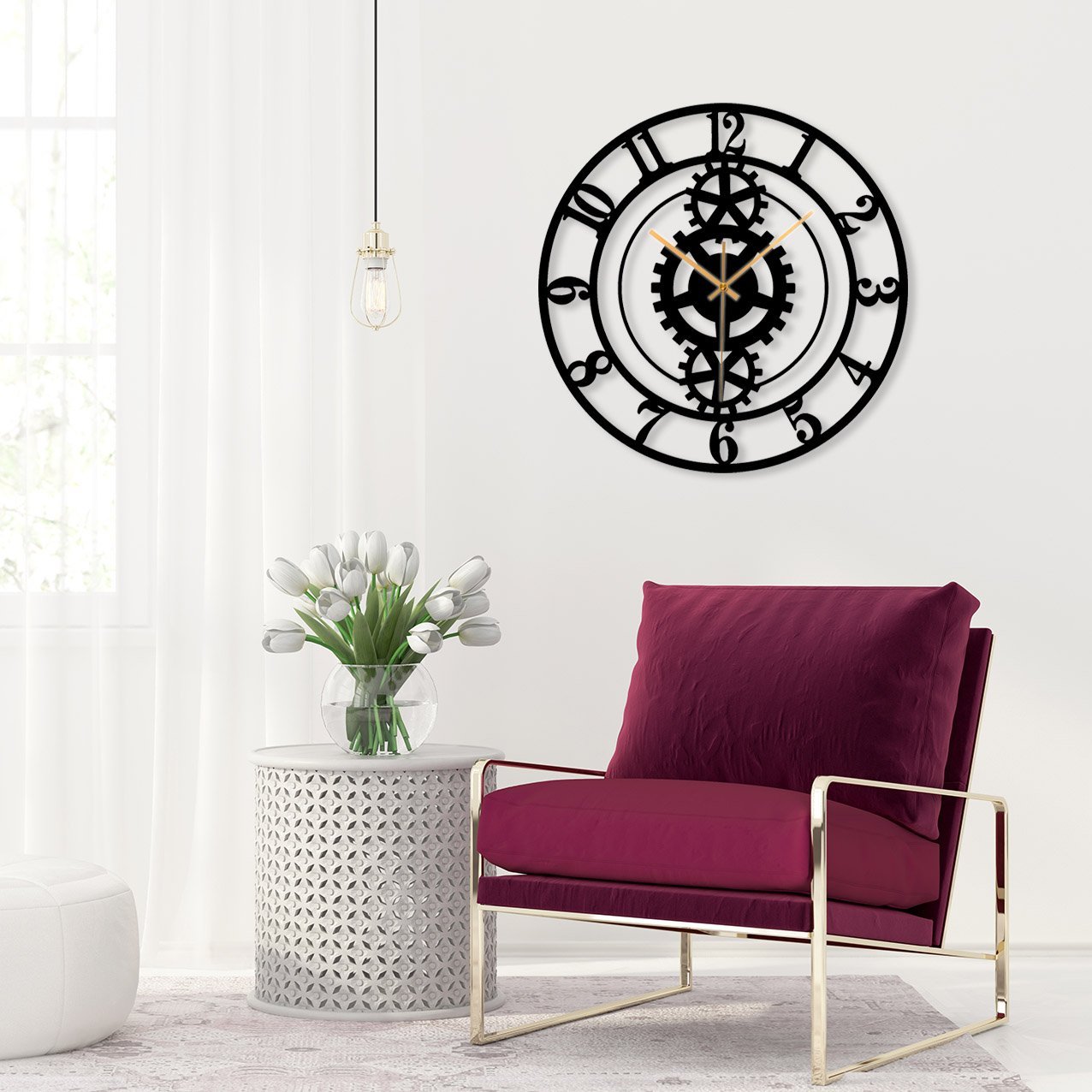 Burgundy armchair in white interior