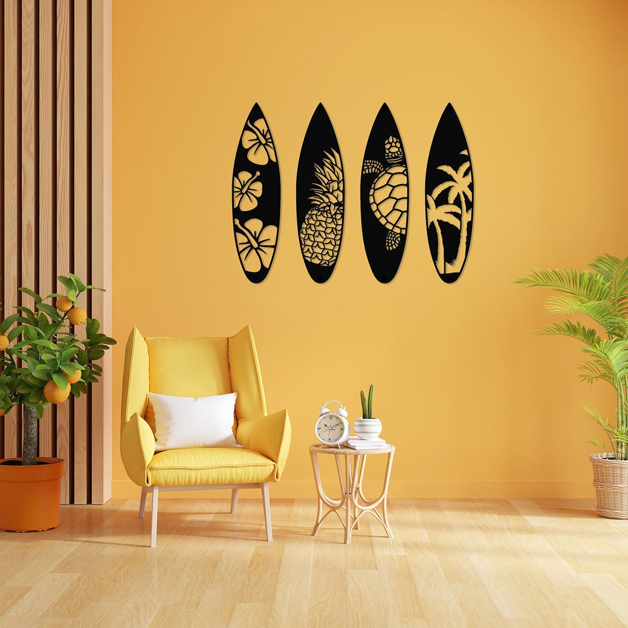 Yellow armchair in living room with copy space for mock up, 3D r